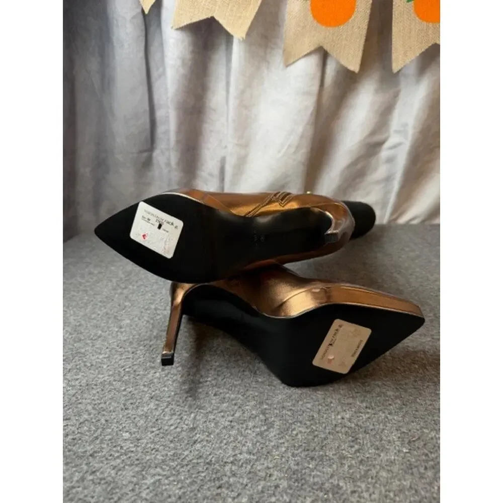 Nine West Danis Pointy Toe Stiletto Heel Platform Boots Bronze Metallic 8M - Picture 5 of 11